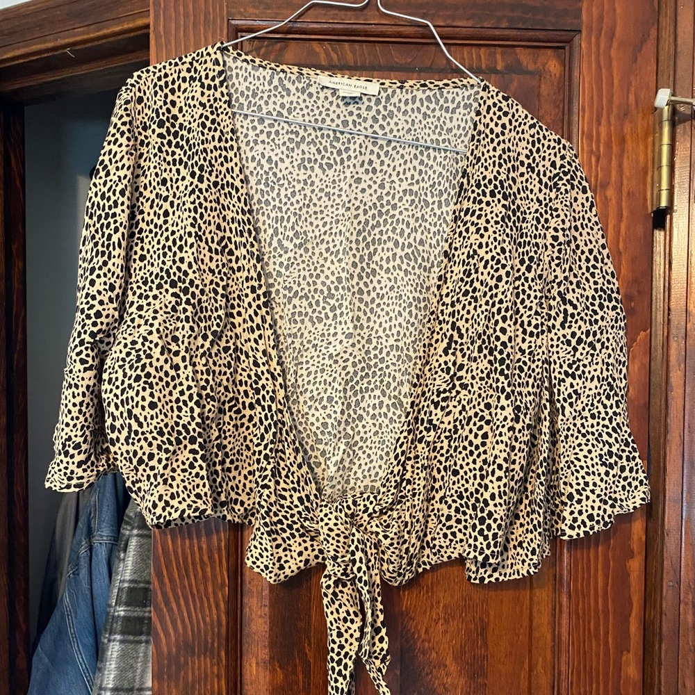Cheeta Print, Tie Front Blouse